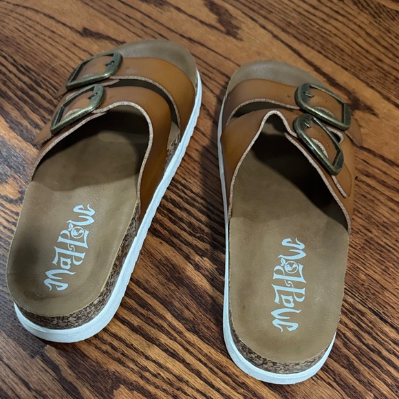 Mad Love Brown Double Buckle Sandals - Picture 2 of 3